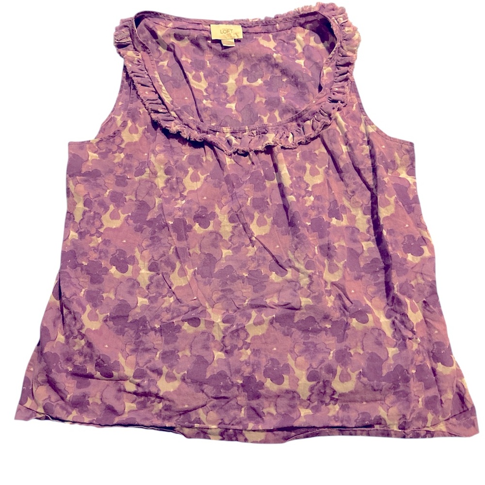LOFT Floral Purple Sleeveless Top PTP 22.5 L 23.5